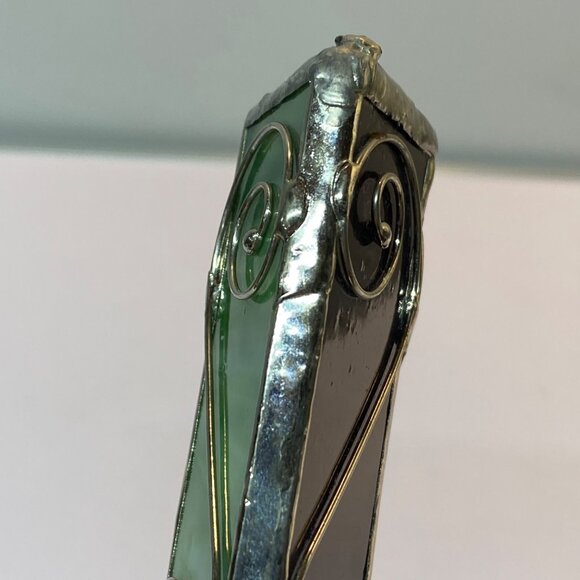 Slag Stained Glass Kaleidoscope Purple Green Art Glass Silver Swirl Accents - Picture 8 of 10